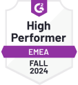 High Performer in EMEA, Fall 2024 on G2 High Performer time tracking software award for EMEA region on G2 Fall 2024