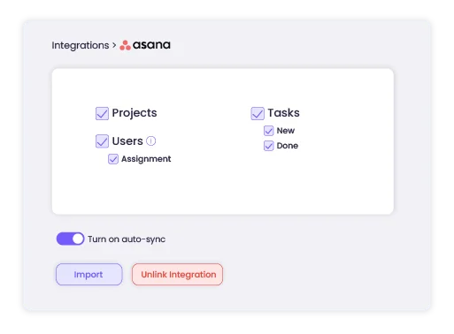 Integrate Asana with WebWork Tracker Integration settings